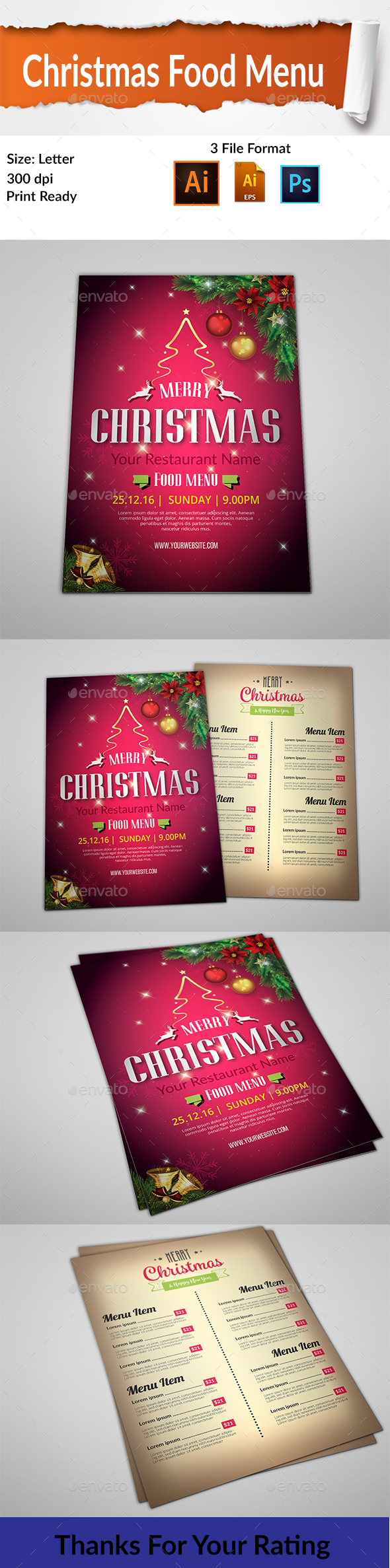 Christmas Food Menu - Food Menus Print Templates