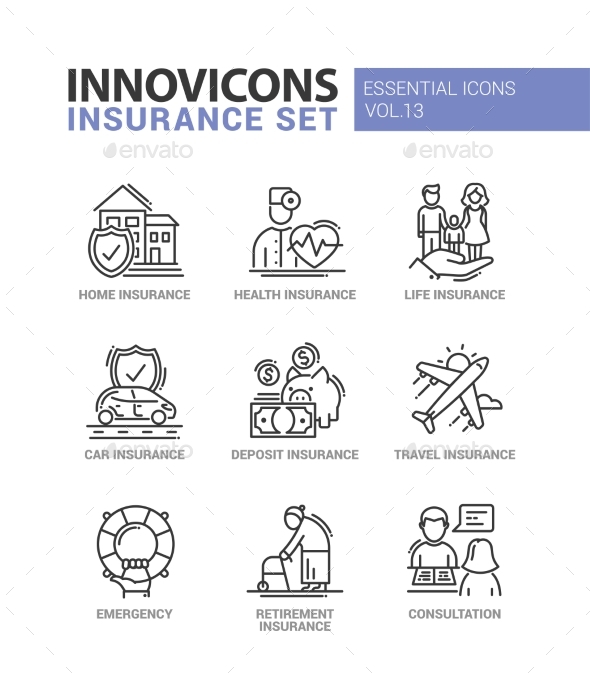 Types of Insurance Line Design Icons Set - Services Commercial / Shopping