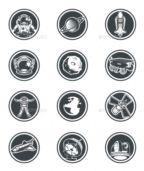 Set of Vector Round Badges Space - Travel Conceptual