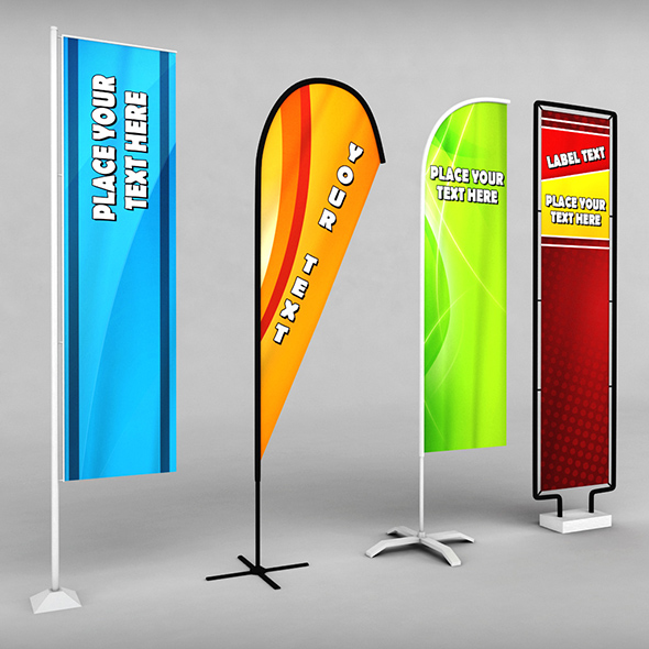 Banner commercial flag stand pack low poly - 3DOcean Item for Sale