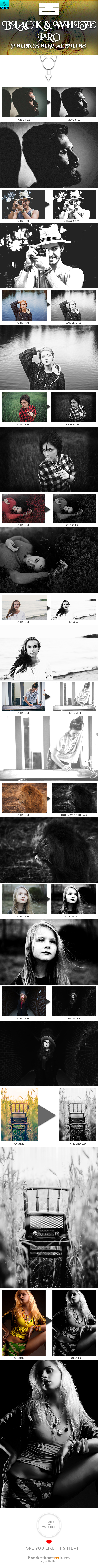 25 Black & White PRO Photoshop Actions - Actions Photoshop