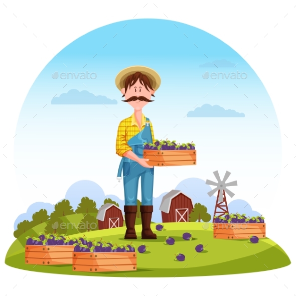 Agriculture Man on Field Farmer Harvester - People Characters