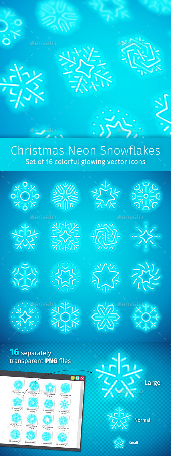 Christmas Neon Snowflakes - Seasonal Icons