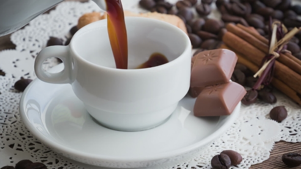 Coffee Being Poured Into Coffee Cup