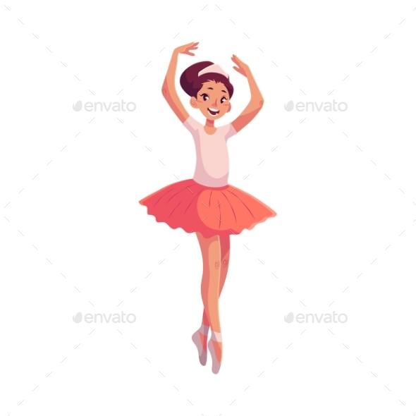 Little Ballerina in Pink Tutu Standing on Toes - People Characters