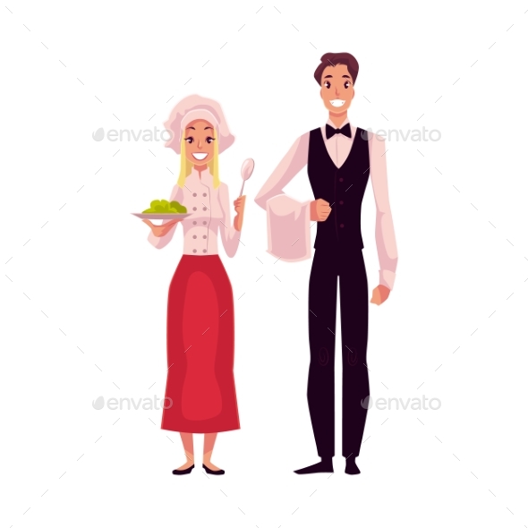 Waiter in Uniform and Cook - People Characters