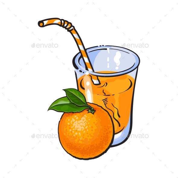 Glass of Freshly Squeezed Juice with Orange - Food Objects
