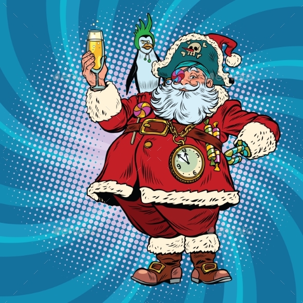 Santa Claus Pirate Wishes Merry Christmas - Christmas Seasons/Holidays