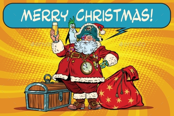 Santa Claus Pirate Wishes Merry Christmas - Christmas Seasons/Holidays