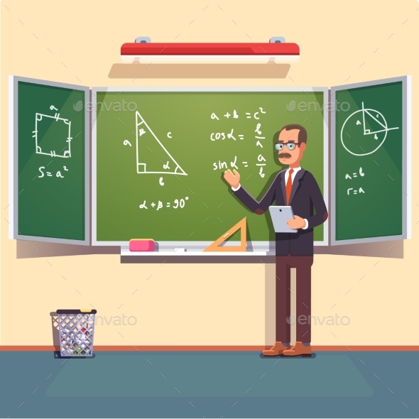 Mid Age Teacher Giving a Trigonometry Lecture - People Characters