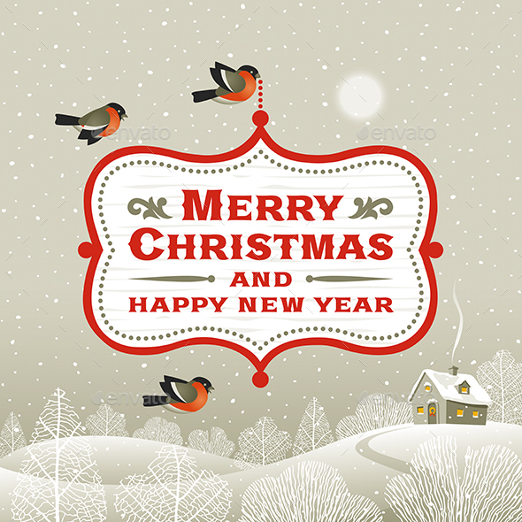 Christmas Signboard Over Winter Landscape - Christmas Seasons/Holidays