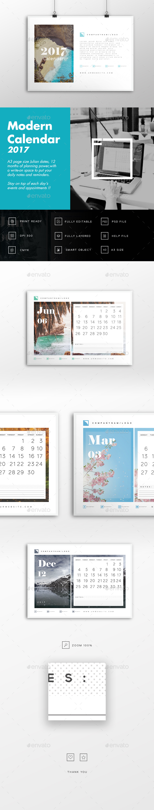 Modern 2017 Calendar - Calendars Stationery