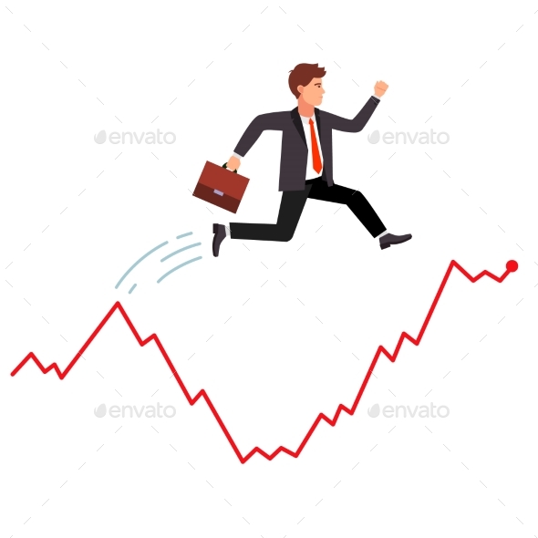 Smart Businessman Jumping Over Market Crisis - Concepts Business