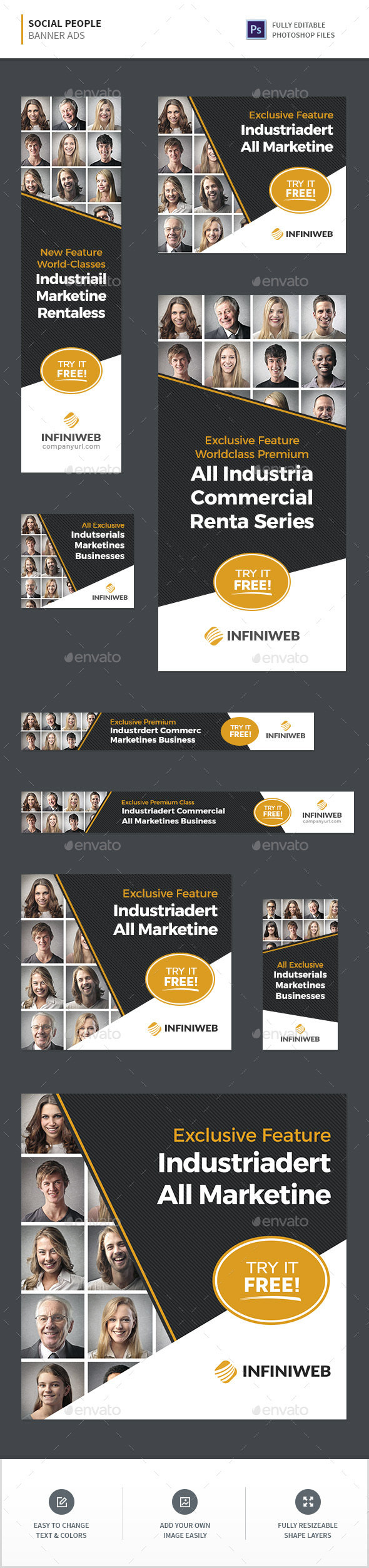 Social People Banners - Banners & Ads Web Elements