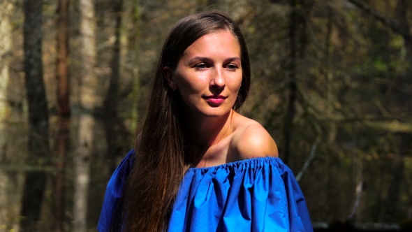 Girl with Long Hair in the Nature