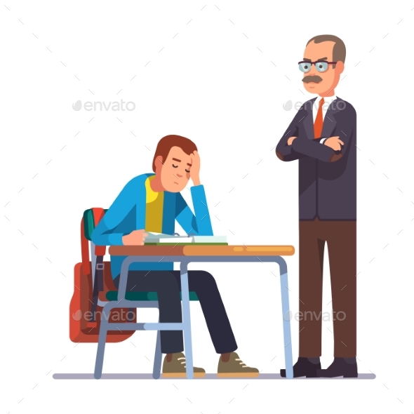 Teacher Looking at a Sleeping Teen Student - People Characters