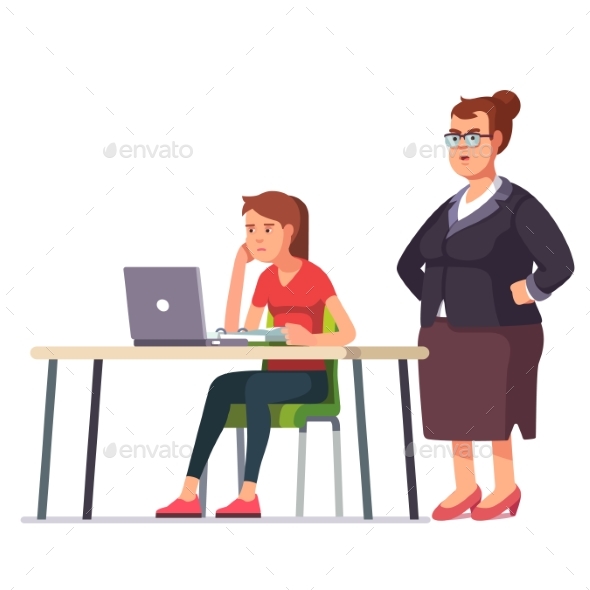 Boss Woman Looking at Exhausted Employee - People Characters