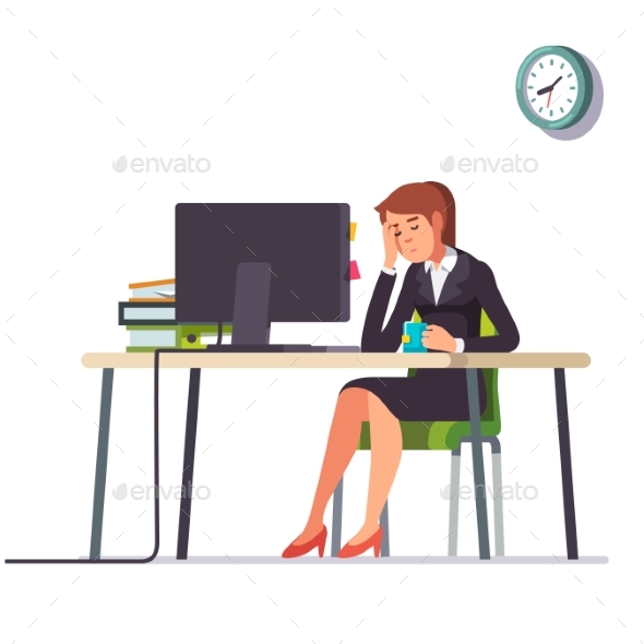 Business Woman Fell Asleep at Her Office Desk - People Characters
