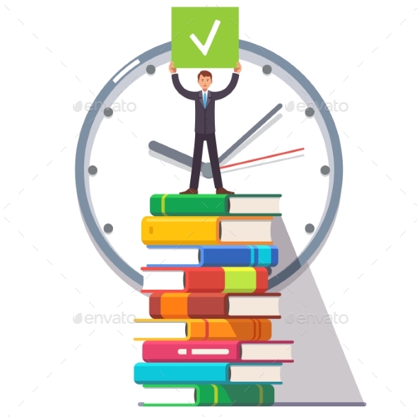 Business Man Standing on a Stack of Books - Concepts Business