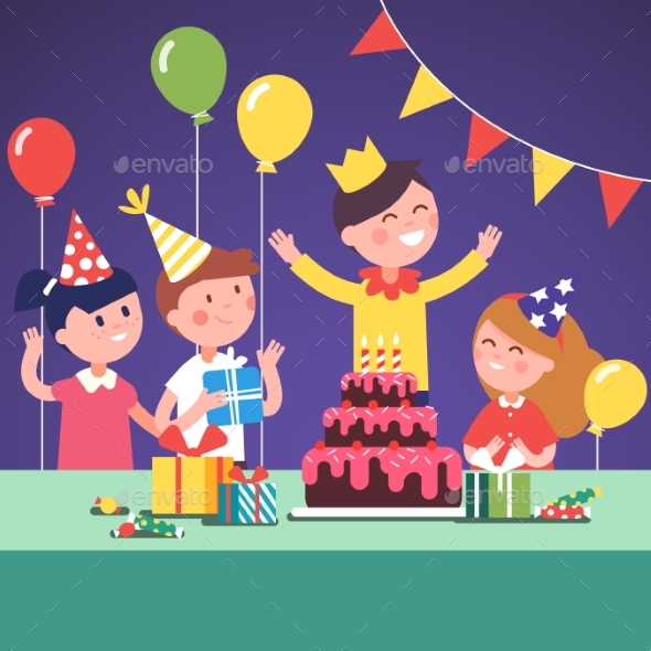 Kids in Funny Hats Celebrating a Boy Birthday - Birthdays Seasons/Holidays