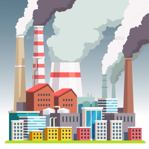Smog Polluted Urban Landscape - Buildings Objects