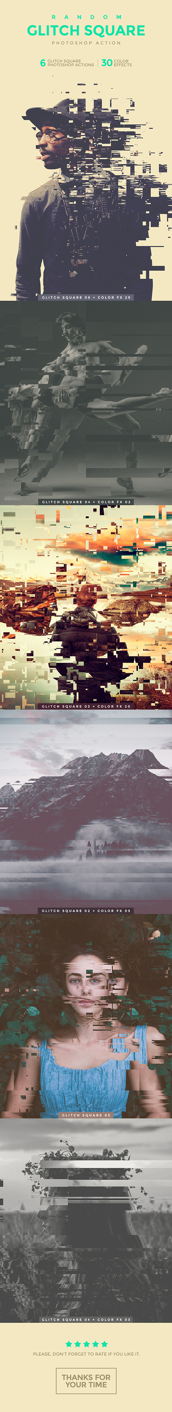 Random Glitch Square Photoshop Action - Photo Effects Actions