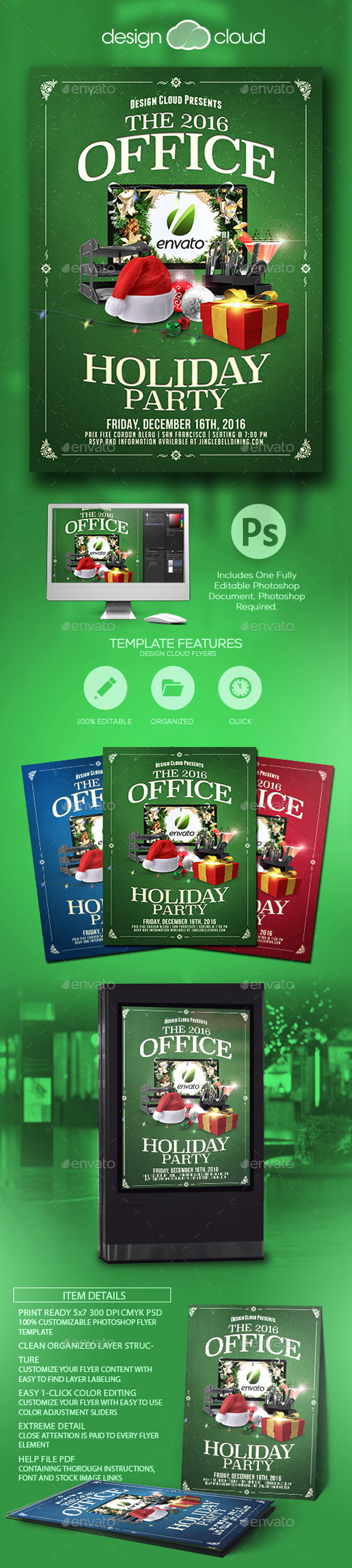 Office Holiday Christmas Party Flyer Template - Holidays Events