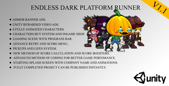 Endless Dark Platform Runner Game Template For Android With Admob,ingame shop And Unity Ads - CodeCanyon Item for Sale