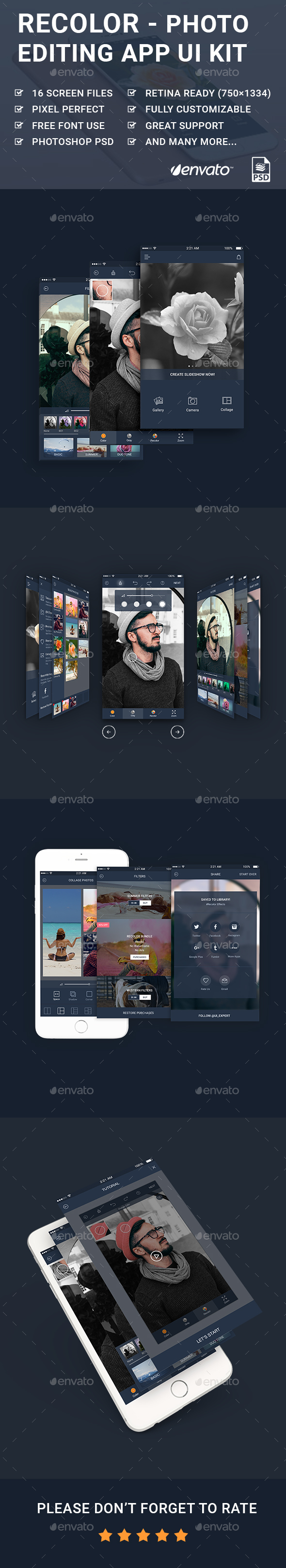 Recolor - Photo Editing Mobile App UI Kit - User Interfaces Web Elements
