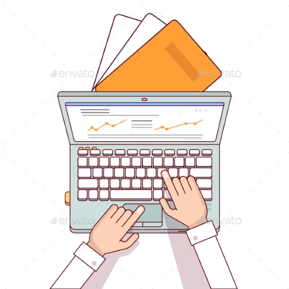Business Man Using Laptop and Making Sales Report - Computers Technology