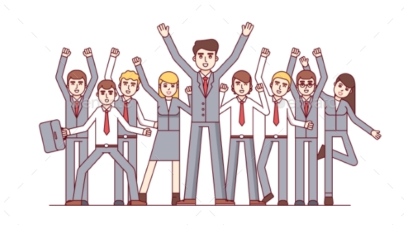 Big Team Celebrating Huge Business Success - Concepts Business