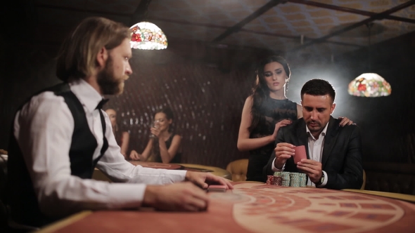 Solid Businessman with a Young Prostitute Played in Casino, Stock Footage