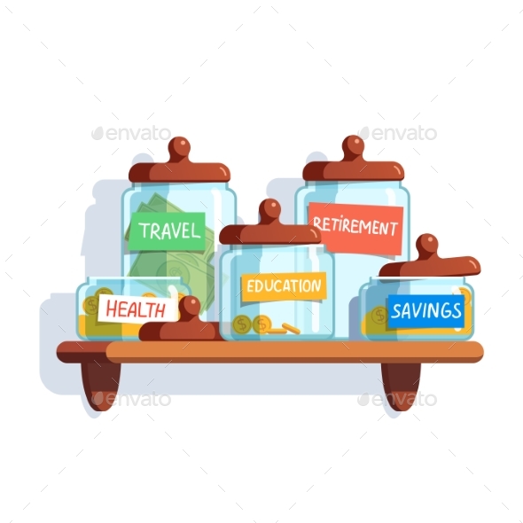 Coins and Money in Glass Jars - Objects Vectors