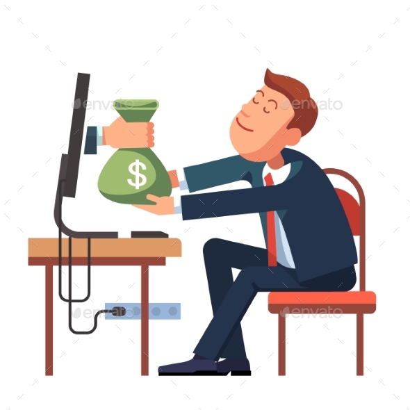 Hand Giving Money From a Computer To Businessman - Concepts Business