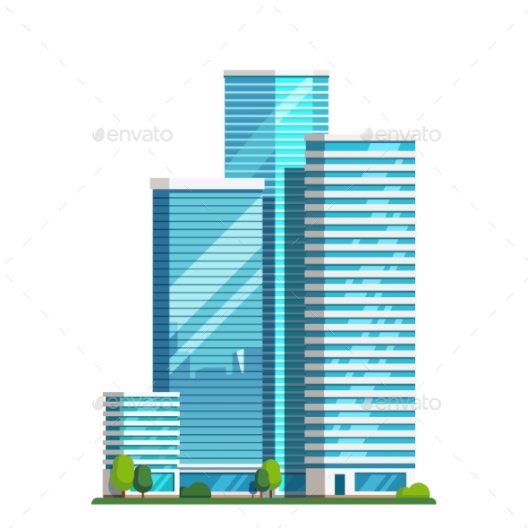 Downtown Skyscrapers with Skyline Reflections - Buildings Objects