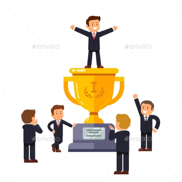 Leader Standing on Big Winner Golden Cup - Concepts Business