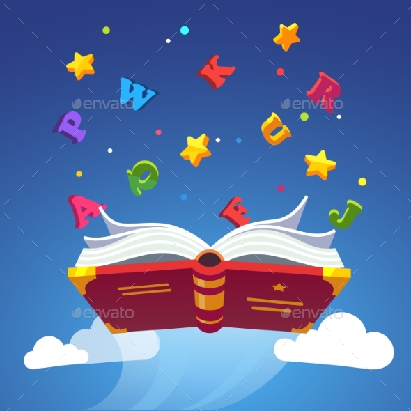 Magical Book Flying Scattering Alphabet Letters - Objects Vectors