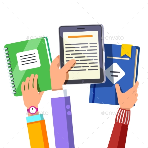 Students Holding Opened Book and Tablet Computer - Computers Technology