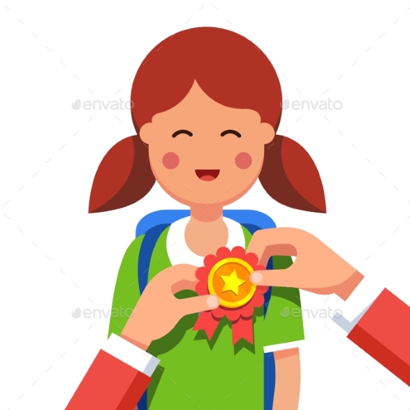 Student Girl Being Awarded for Win at School Fair - People Characters