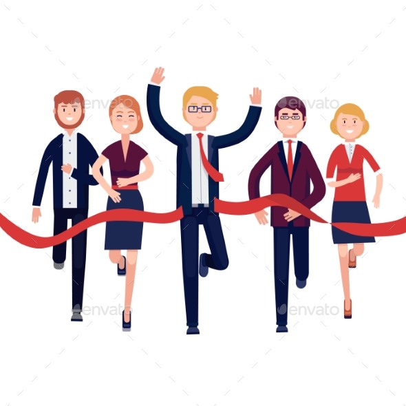 Business People Finishing a Market Race - Concepts Business