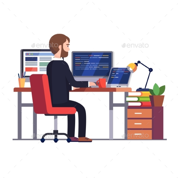 Professional Programmer Engineer Writing Code - Concepts Business