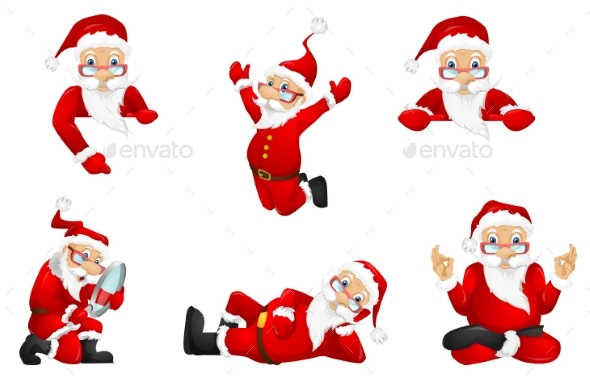 Vector Set for Christmas with Santa Claus. - Christmas Seasons/Holidays