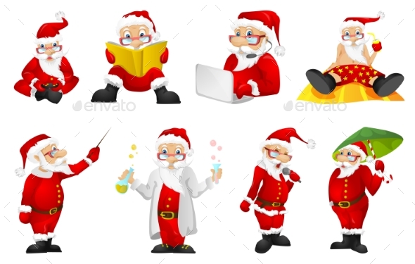 Vector Set for Christmas with Santa Claus. - Christmas Seasons/Holidays