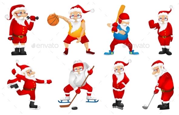 Vector Set for Christmas with Santa Claus. - Christmas Seasons/Holidays