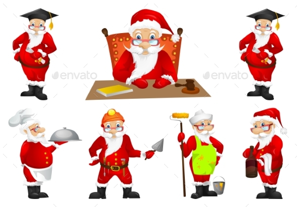 Vector Set for Christmas with Santa Claus. - Christmas Seasons/Holidays