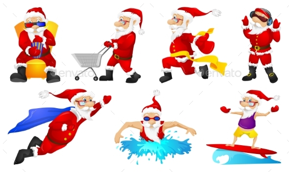 Vector Set for Christmas with Santa Claus. - Christmas Seasons/Holidays