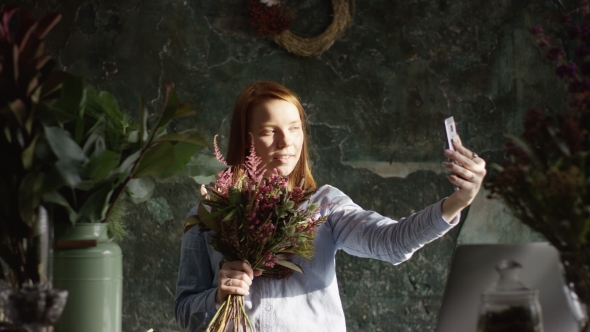 Taking Selfie with Bouquet