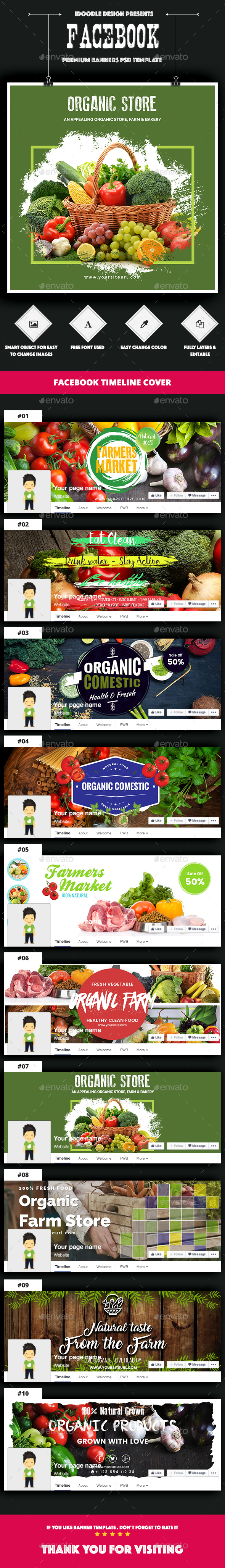 Organic Store, Farm Market, Fresh Food Facebook Covers - 10 PSD - Facebook Timeline Covers Social Media