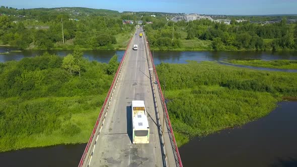 Bridge over the river from a drone alt