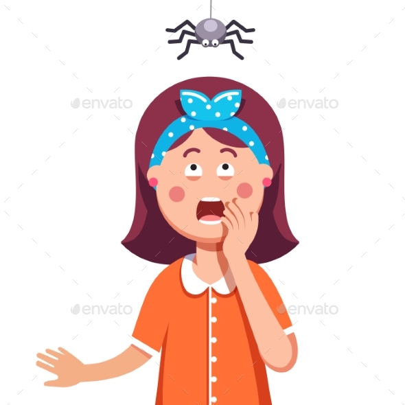 Girl Afraid of a Spider Hanging From the Top - People Characters